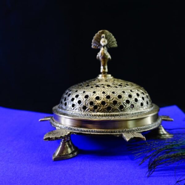 3 LEG TORTOISE PEACOCK HEAD BRASS INCENCE HOLDER / tortoise + Peacock lobandaan