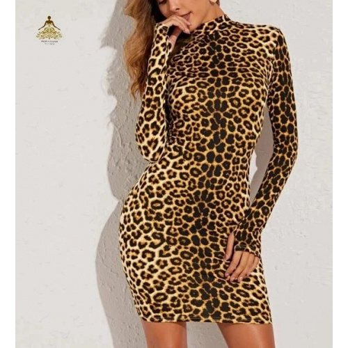 Mock-Neck Big Tiger Pattern Bodycon Dress