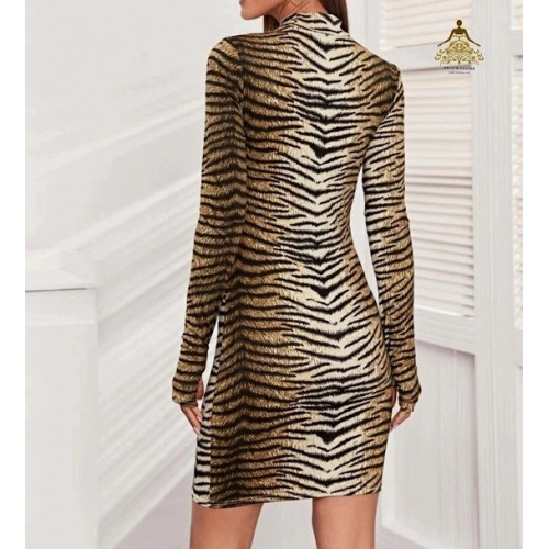 Mock-Neck Tiger Stripe Pattern Bodycon Dress