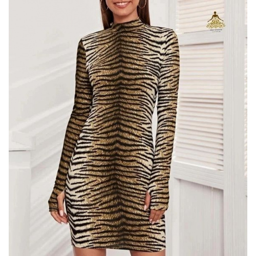 Mock-Neck Tiger Stripe Pattern Bodycon Dress