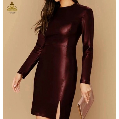 Split Thigh Faux Leather Bodycon Dress