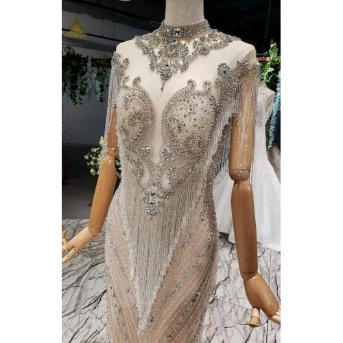 High Neck Beaded Tassel Evening Dress