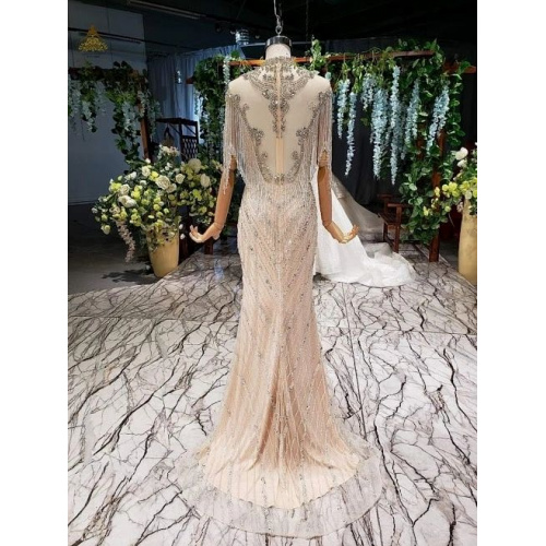 High Neck Beaded Tassel Evening Dress