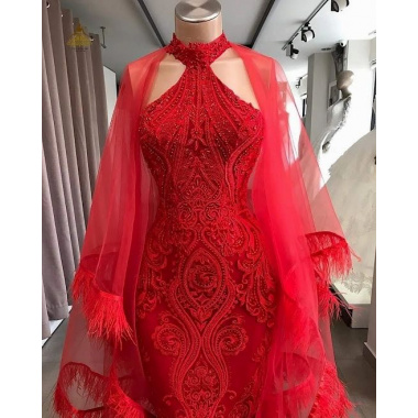 Red Gown Lace Tulle Sequins Bateau