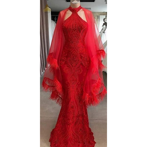 Red Gown Lace Tulle Sequins Bateau