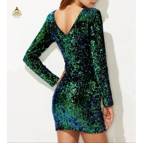 V Back Sequin Bodycon Mini Dress