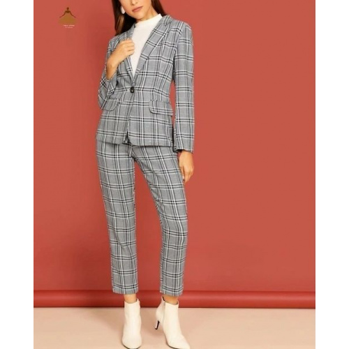 Button & Pocket Front Plaid Coat & Pants Set