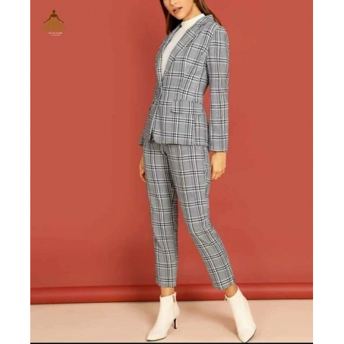Button & Pocket Front Plaid Coat & Pants Set