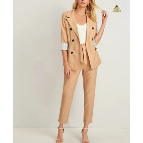 Double Breasted Notched Neck Blazer With Pants