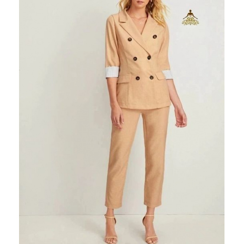 Double Breasted Notched Neck Blazer With Pants