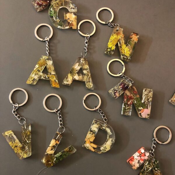 Alphabet Key Chain With Real Flowers