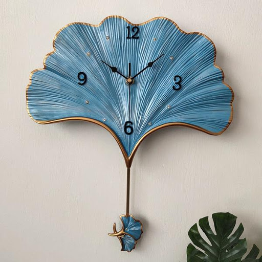 Blue Leaf Wall Clock
