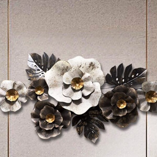 Black and White Flower with Gold Wall Decor