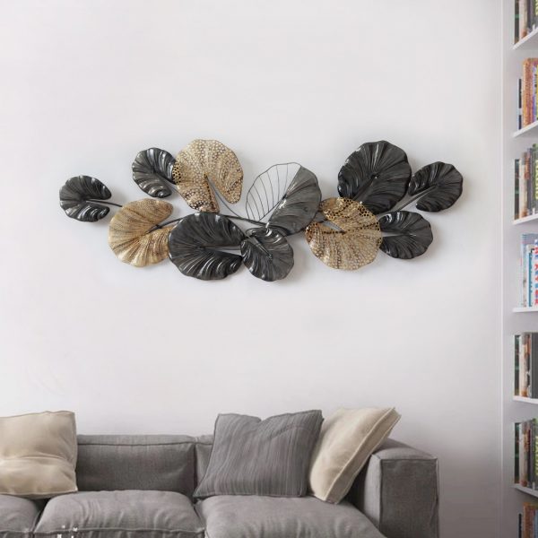 Black and Gold Dotted Leaf Wall Decor