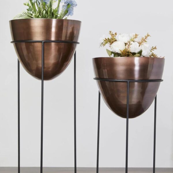 Copper Platted Round Planter Set