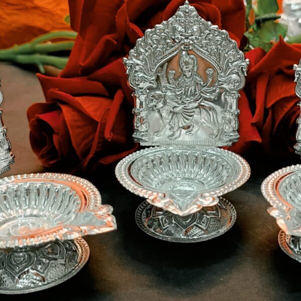 German Silver Durga Diya (10 Pieces)
