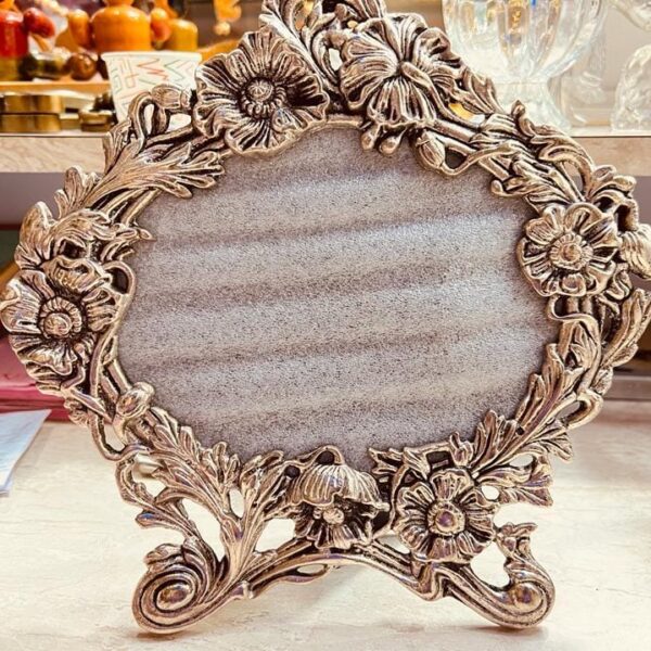 German Silver Antique Flower Photo Frame with Stone