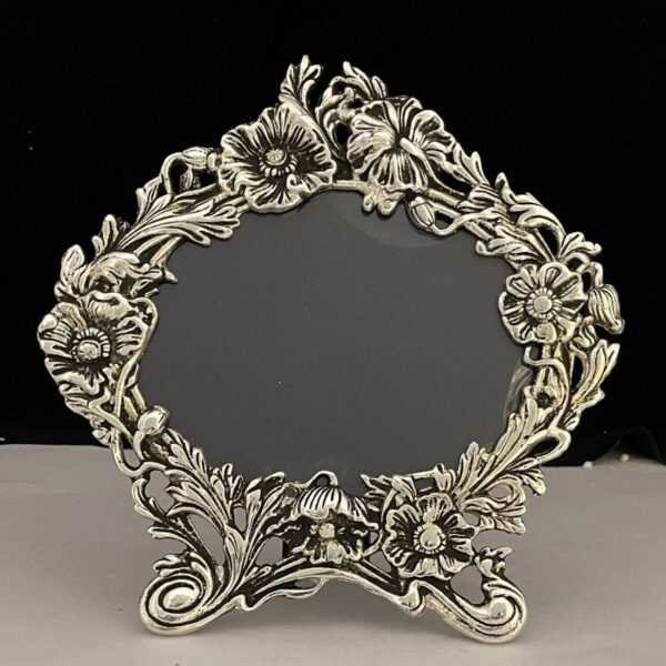 German Silver Antique Flower Photo Frame with Stone