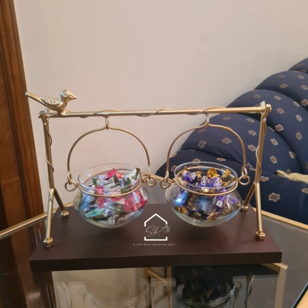 Serving Platter with Metal Handle and Wooden Base