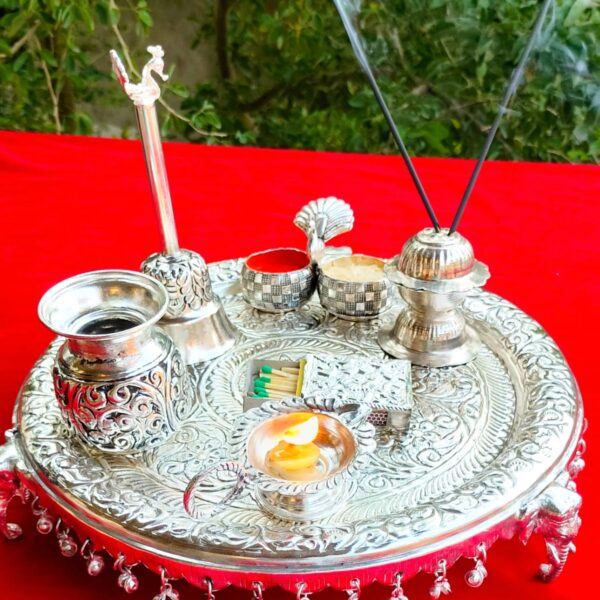 German silver antique elephant trunk pooja set