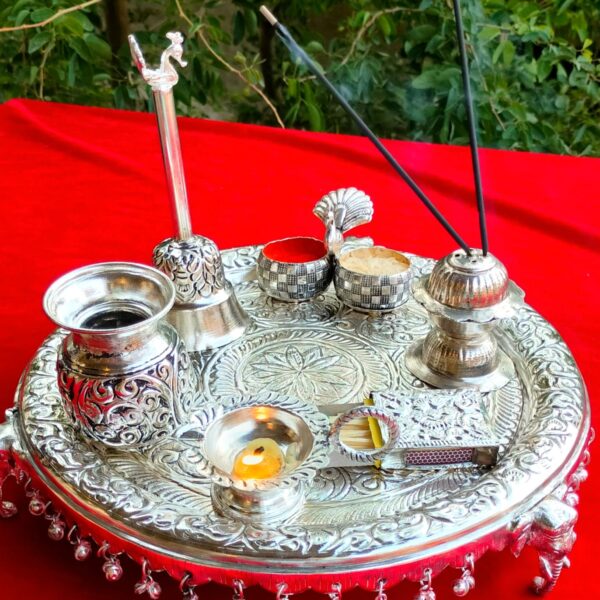 German silver antique elephant trunk pooja set