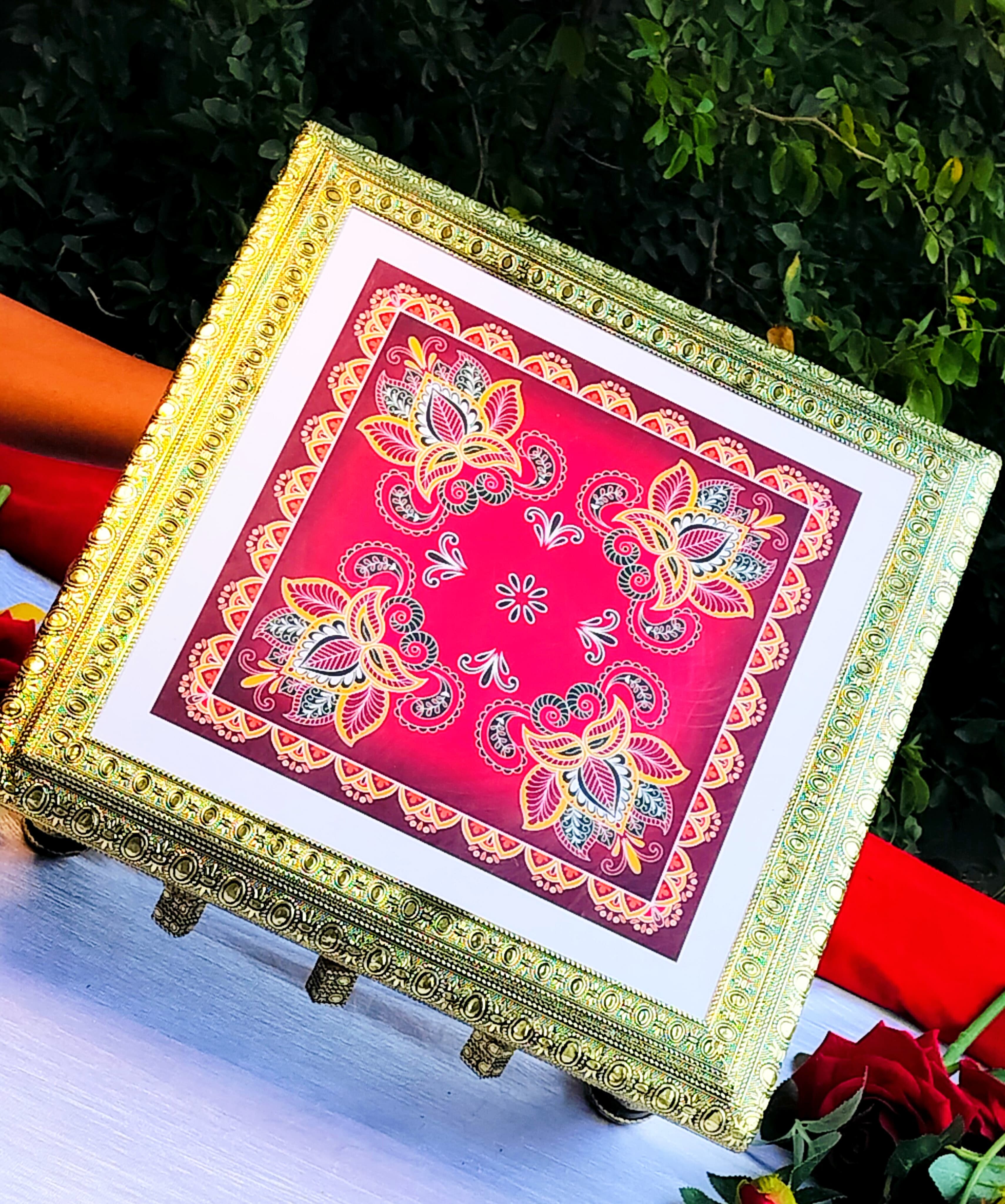 Pure German silver gold plated Rajwadi base chowki