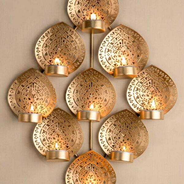 Golden T-Light Hanging Holder of 9-Tlights