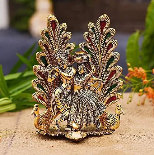 Peacock design Radha Krishna With Diya