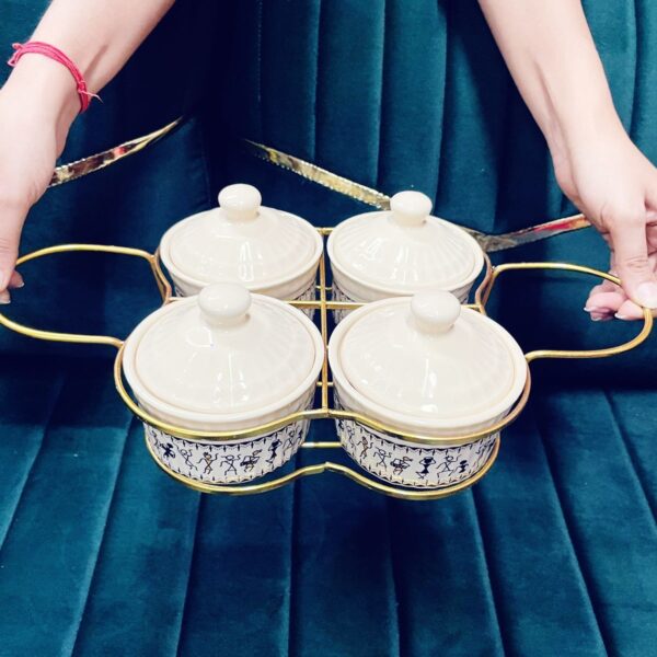 DRY FRUIT SET WITH METAL STAND (GOLD)