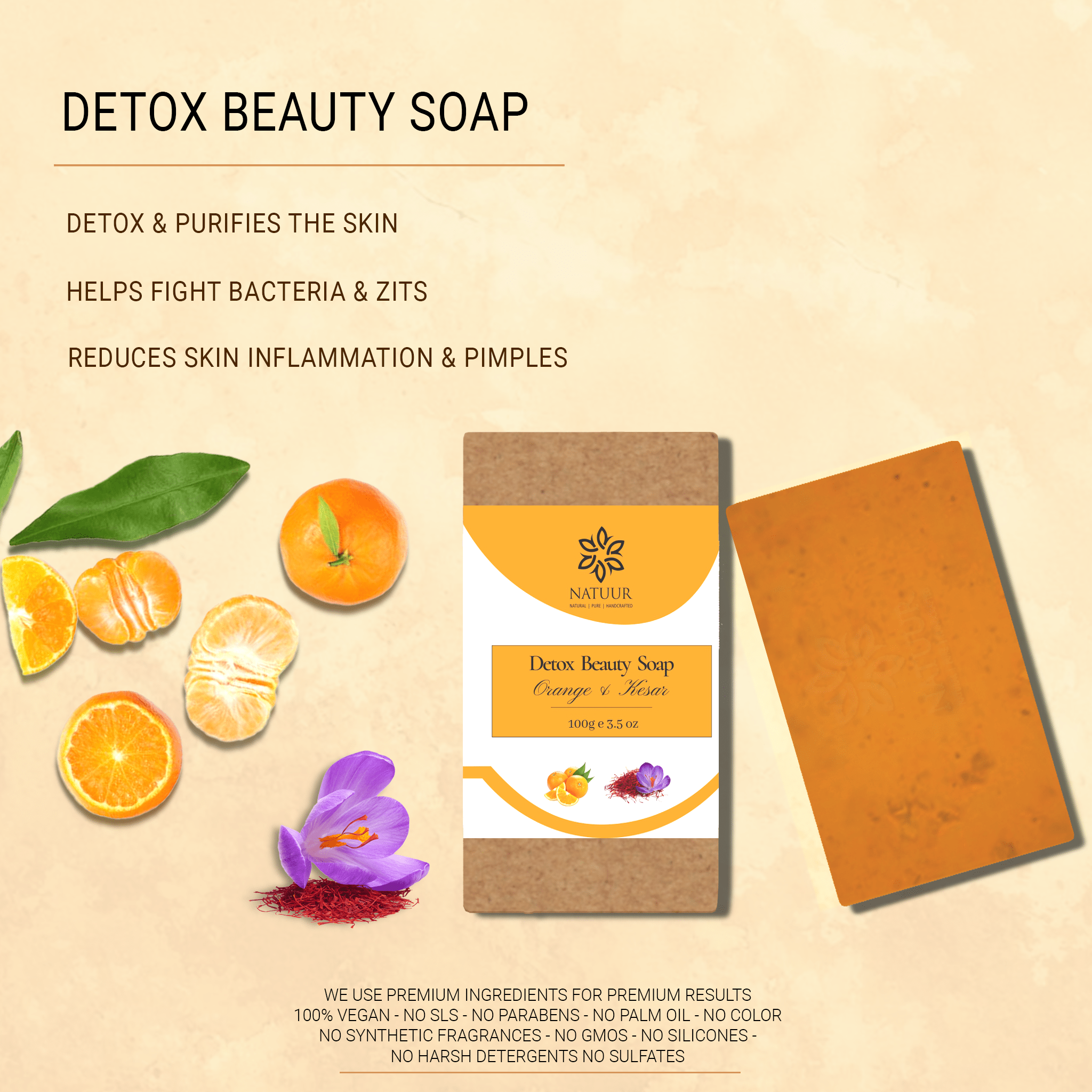 Natuur - Orange & Saffron Soap Skin Brightening - 100gms