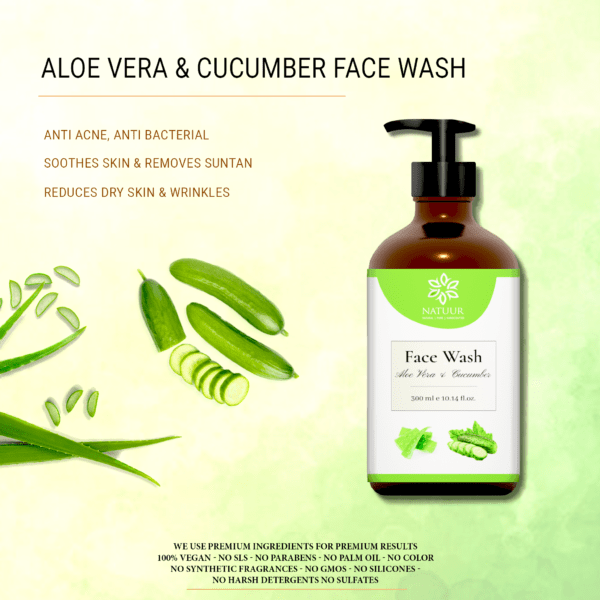 Natuur - Face Wash - Aloe Vera Cucumber - Refreshing and Hydrating - for normal skin - 300ml