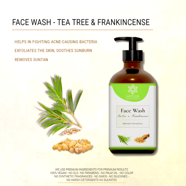 Natuur - Face Wash Tea tree, Peppermint & Frankincense - Cleansing and Brightening For Acne Prone skin - 300ml