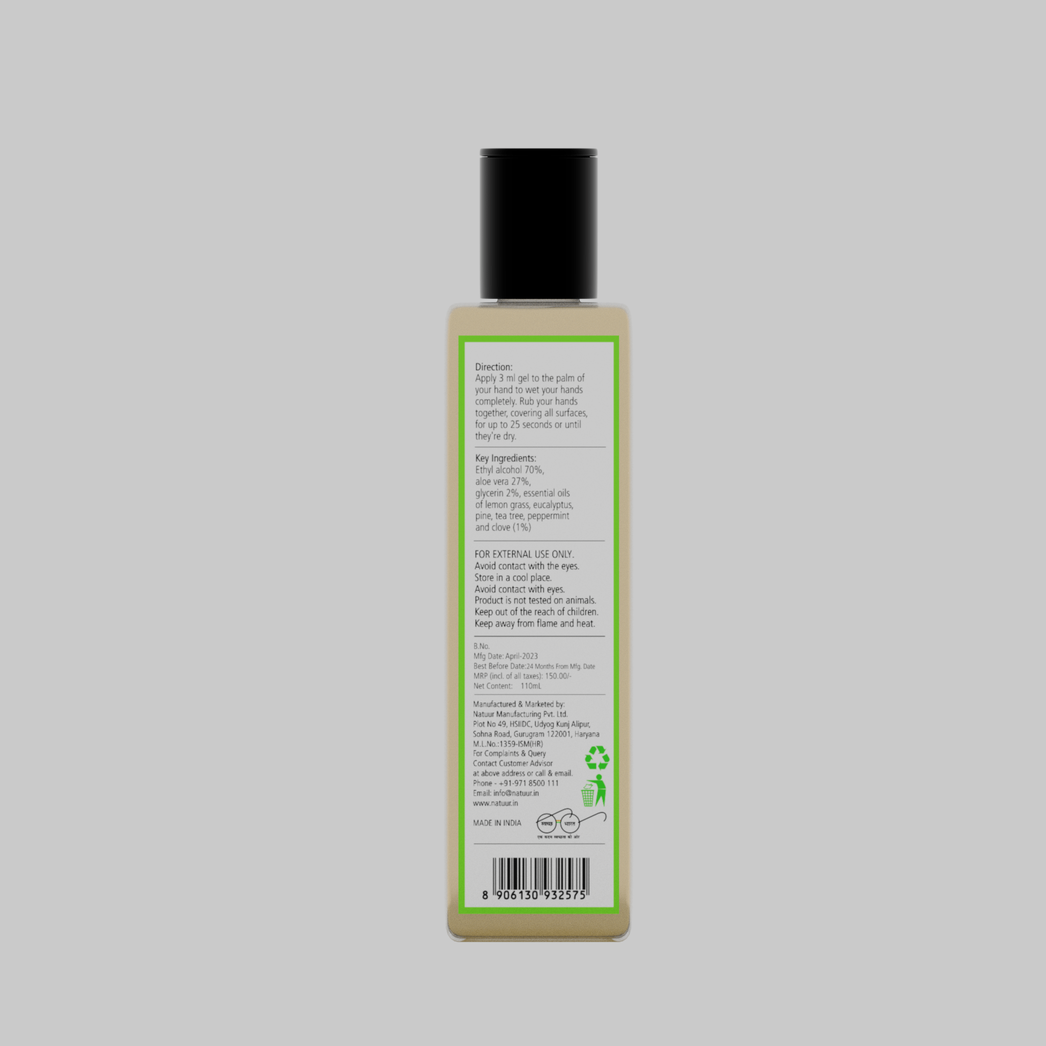 Natuur – Hand sanitizer gel – lemongrass and eucalyptus – 110mL