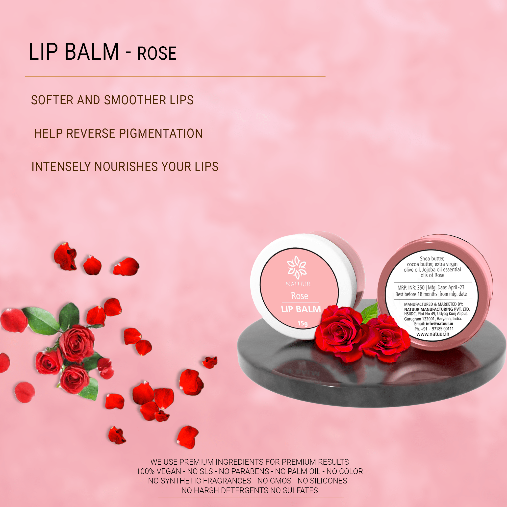 Natuur - Rose & Cardamom Lip balm - 15gms
