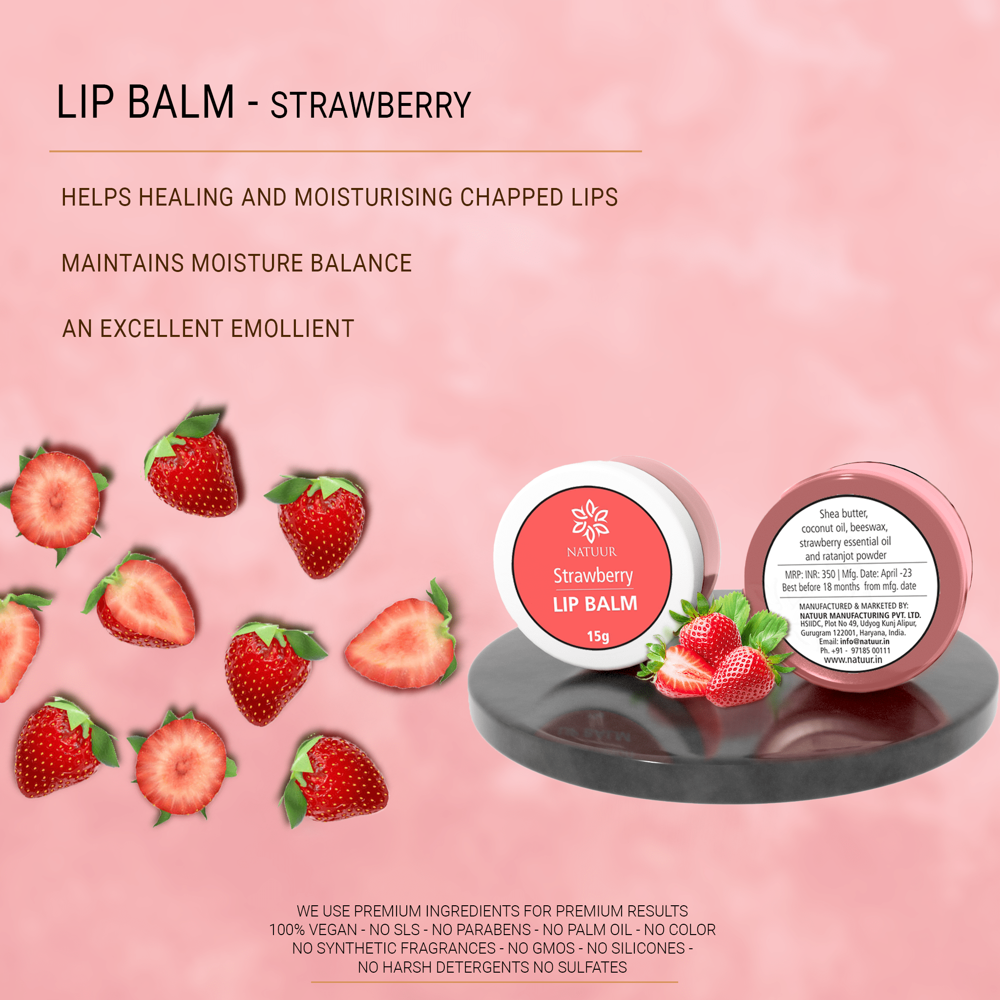 Natuur – Strawberry Lip Balm – 15gms