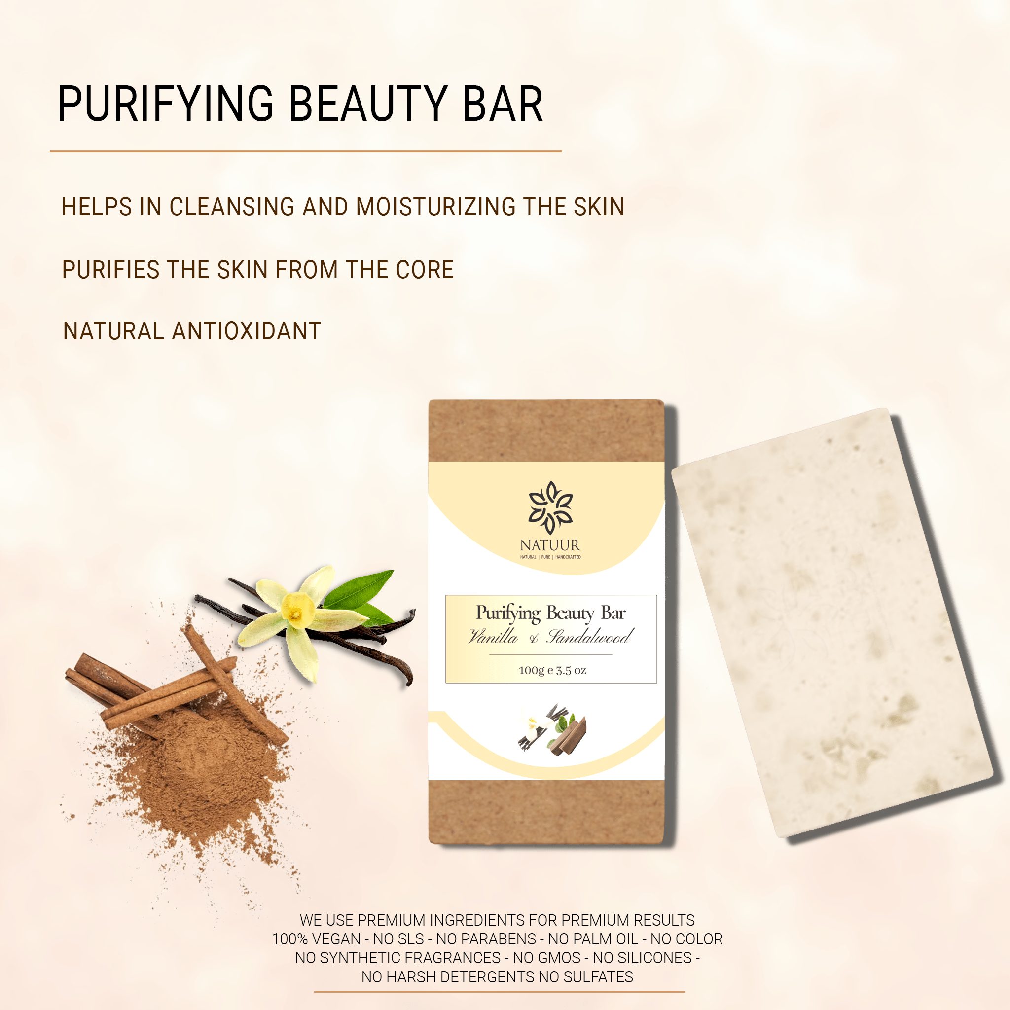 Natuur - Vanilla & Sandalwood Soap Invigorating - 100gms