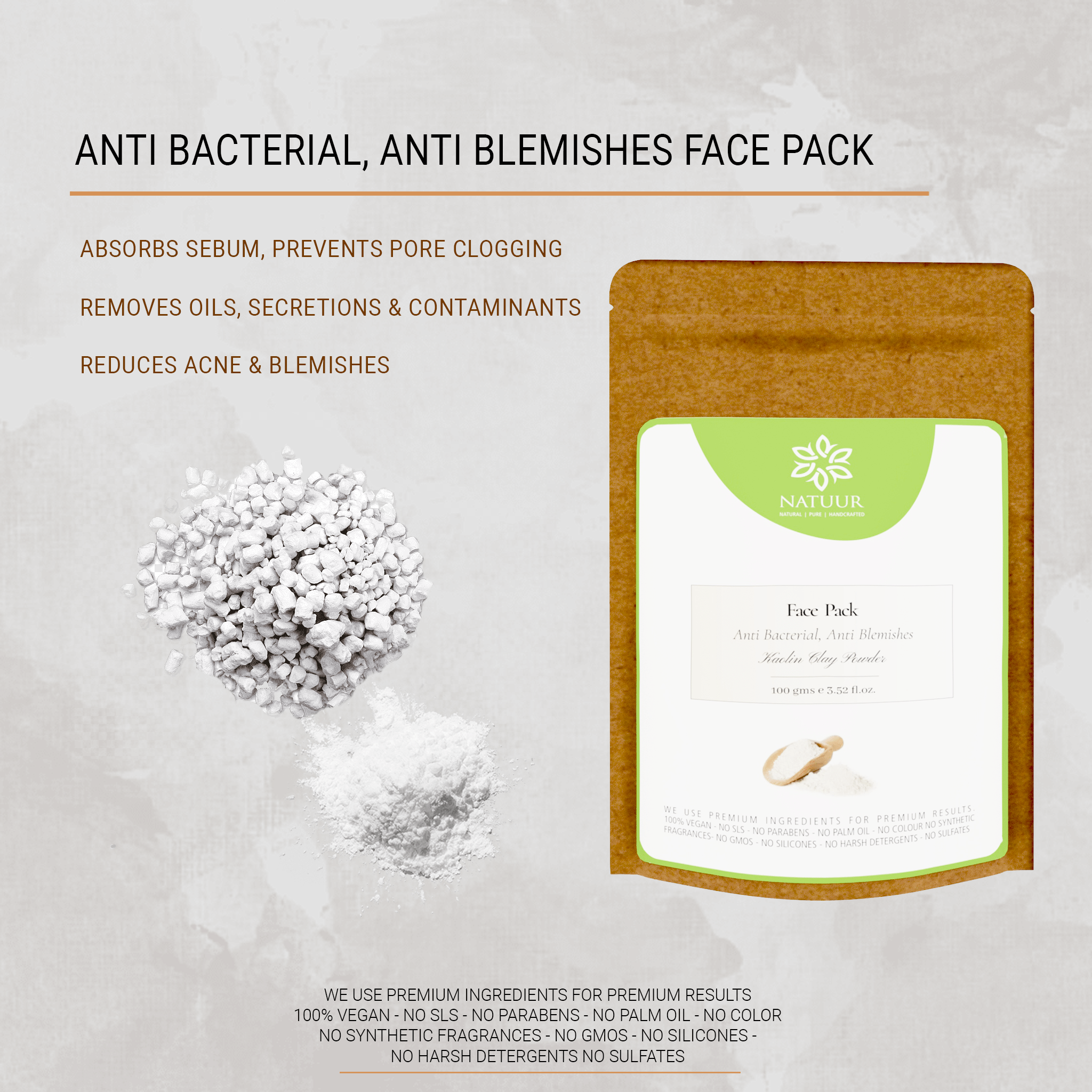 Natuur - Kaolin clay powder - 100gms