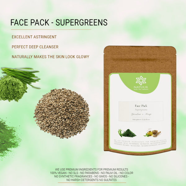 Natuur - Supergreens Face Pack - spirulina and hemp - 100gms