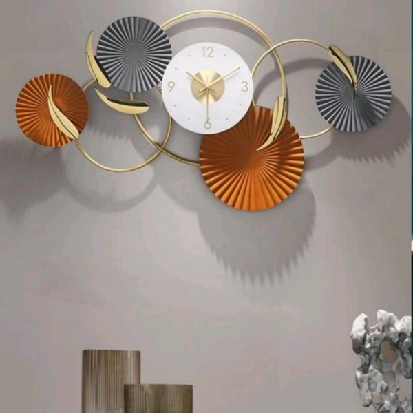 Circled Leaf Wall Decor with Clock Size: 36 x 20 Inches Material : Iron + Stainless Steel  Colours can be customized Size also