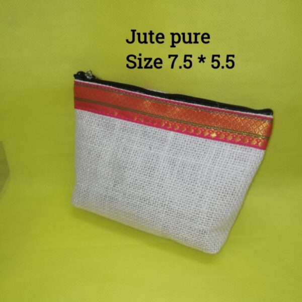 Full White Jute Return gift purse Size in pic Double side zari For customised Name print moq 50pcs