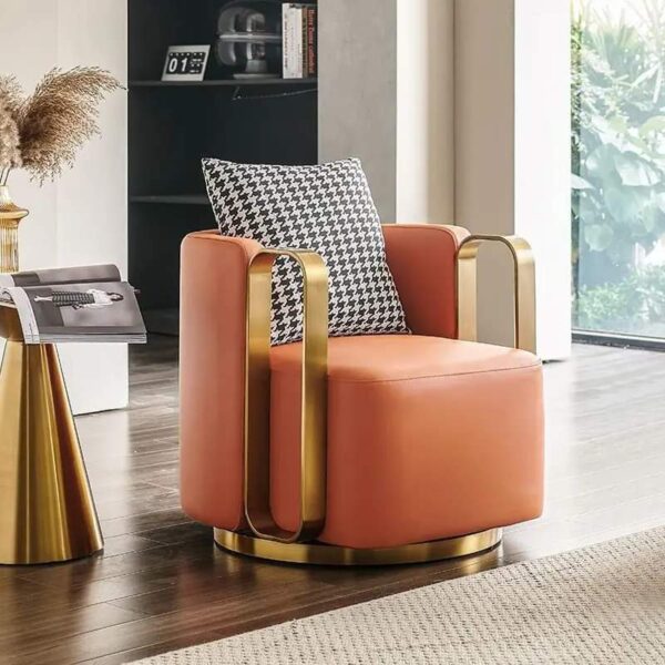 Modern Distinctive Luxury Flannel Fabric Accent Chair  Modern lounge swivel armchair luxury gold metal frame single sofa chair for living room furniture  Material  -stainless steel+fabric Size - 28" x 26" x 32" Can be customised Dispatch time 7 working days
