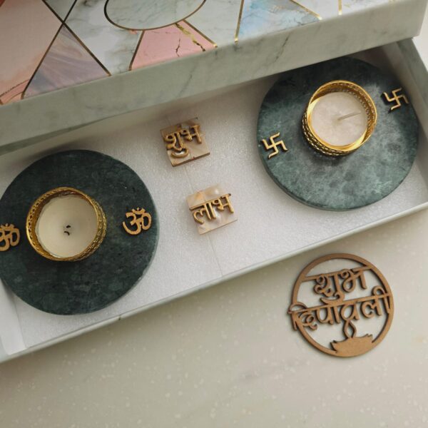 Om and Swastik with pair of shubh labh