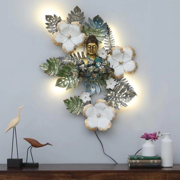 Buddha with LED lighting Wall Decor Buddha : Resin Make Overall Size: 36x22 inches with led light Buddha (resin) Size: 10-12 inches approx