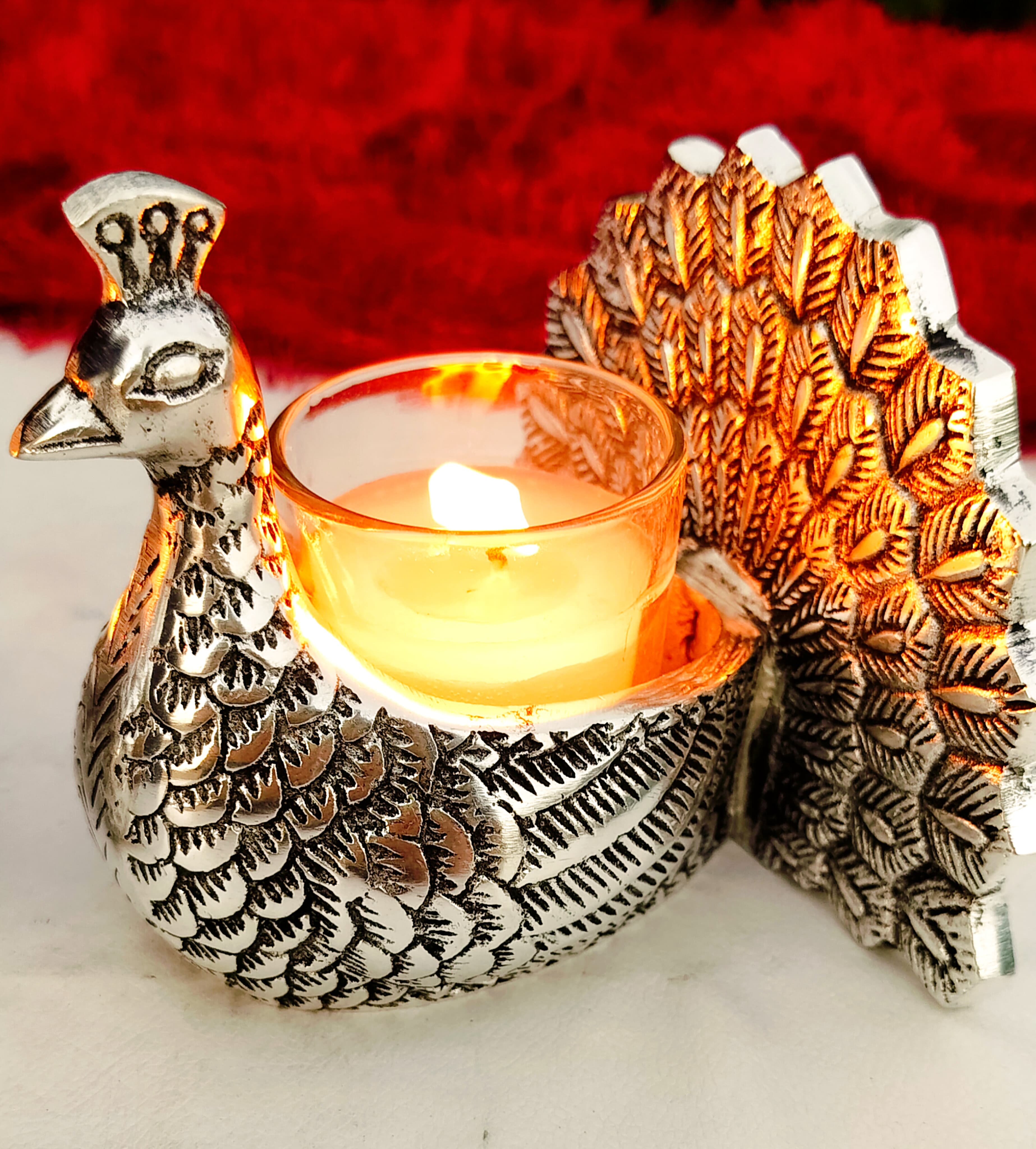 Antique German silver peacock with candle holder