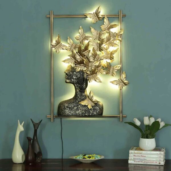 Women Face with Butterflies Wall Decor with LED
