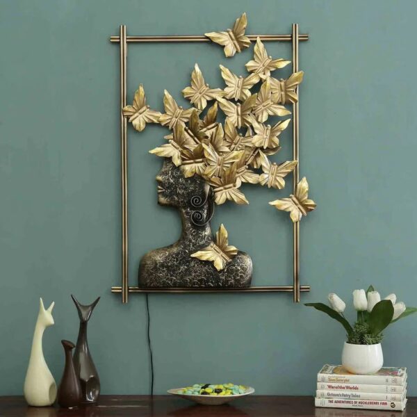 Women Face with Butterflies Wall Decor with LED Size: 30x21 inches with led light