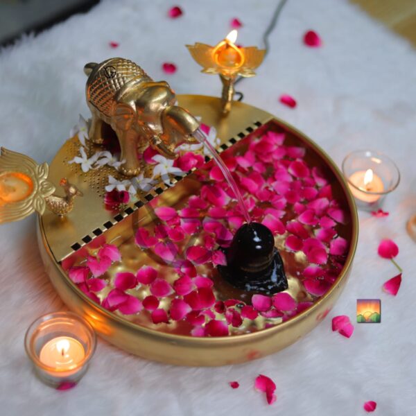 Luxurious Gold Elephant Fountain with Peacock Diyas