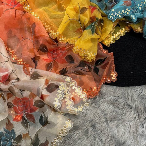 Pure organza saree in floral digital print ( Multi Colours)