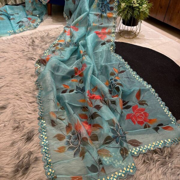 Pure organza saree in floral digital print ( Multi Colours)