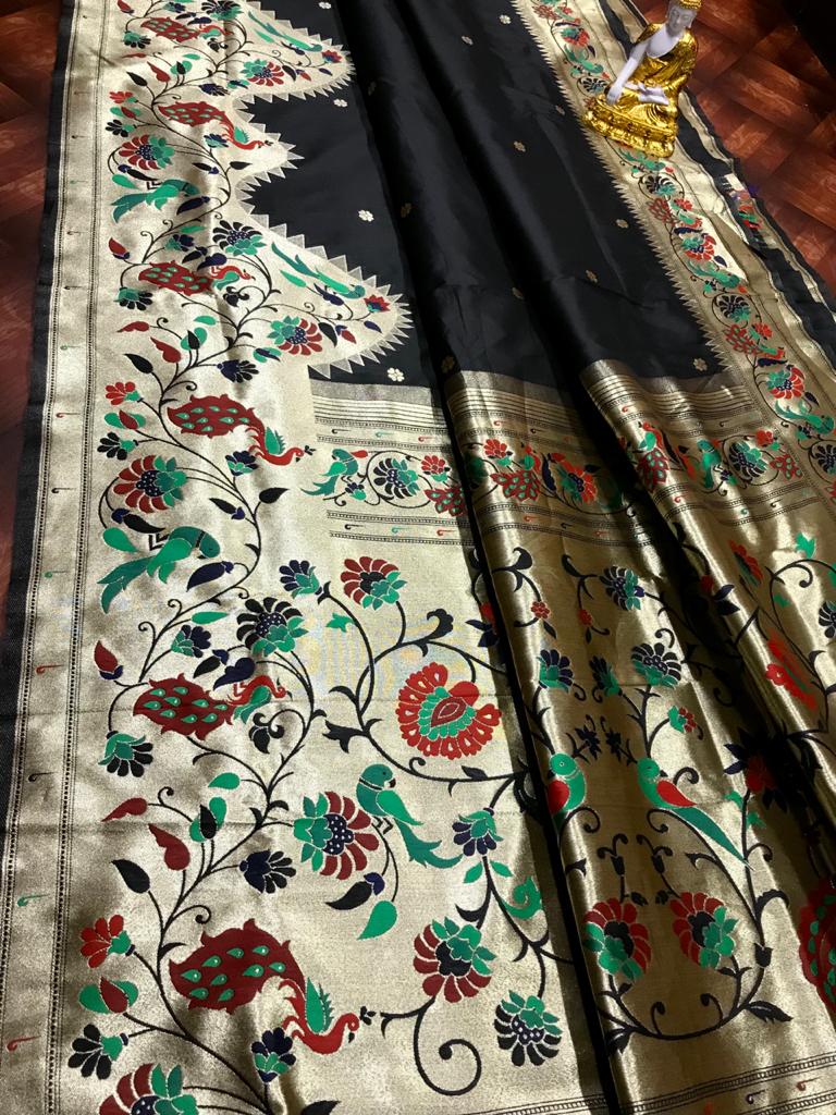 Fabric : PAITHANI SILK sarees full of JACQURD weaving with nice different style border saree Pure Kanchipuram saree Blouse : Running 6 Auspicious Colors Note: For product videos please check our youtube channel: https://www.youtube.com/@nadhukan